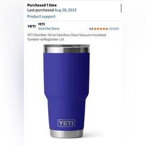 YETI Rambler 30 oz Stainless Steel Vacuum Insulated Tumbler w/straw lid